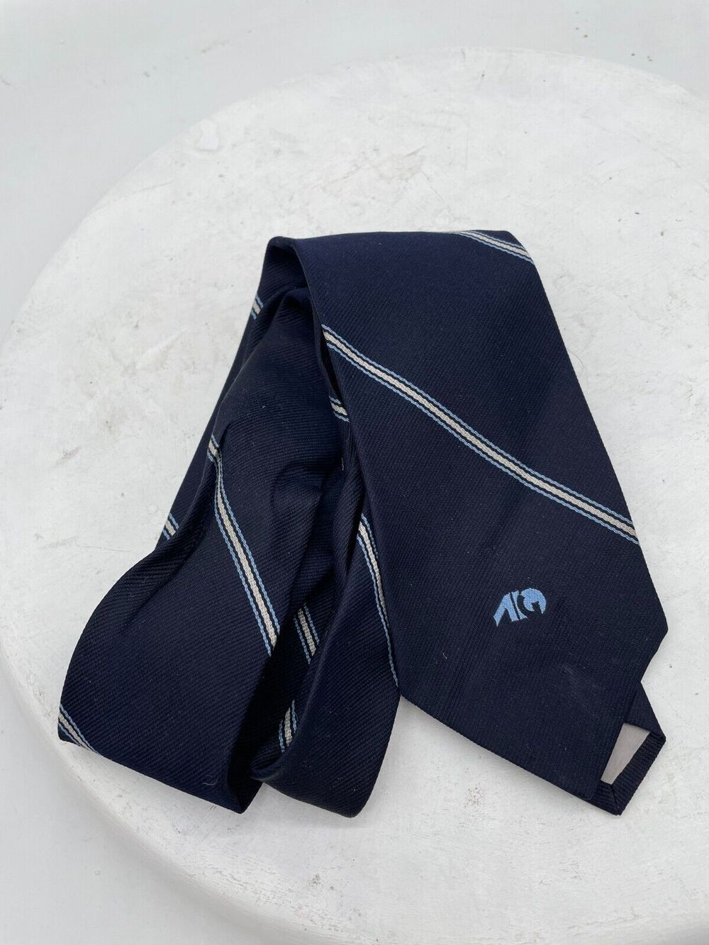 Hampton Hall Dark Blue with Light Blue and White Stripes 100% Silk